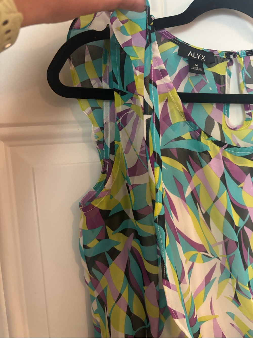 ALYX Multicolor Abstract Leaf-Print Ruffle Shell Top - Picture 3 of 5